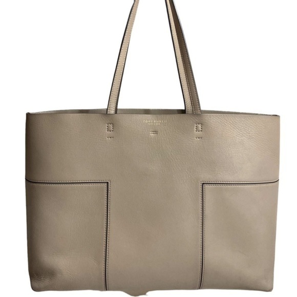 Tory Burch light gray taupe leather tan tote bag - Picture 2 of 16
